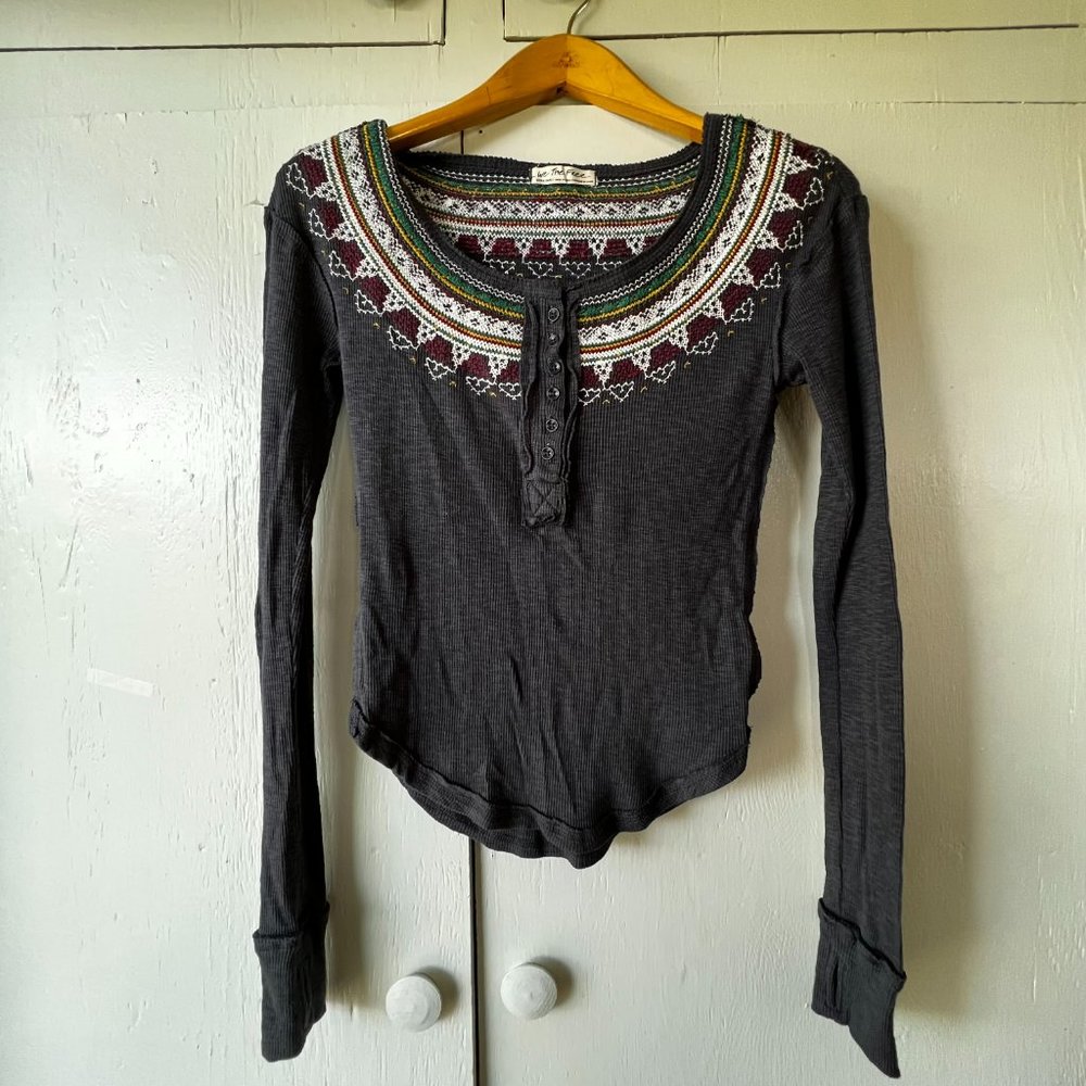 Free People: We The Free Fair Isle Embroidered Henley Thermal Top